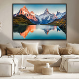 88453-MGV-CV-36X24-Mountain Lake Wall Art – Snow-Capped Peaks Reflected in Alpine Water Canvas Print, Nature Landscape Wall Decor for Living Room or