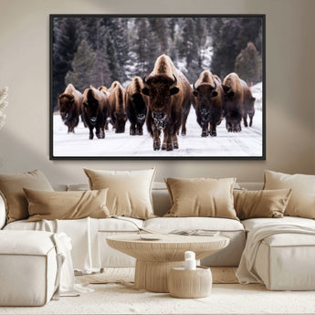 66871-MGV-CV-36X24-Bison Herd Wall Art – Wildlife Buffalo Canvas Print, Rustic Western Nature Photography Decor for Living Room, Office, Cabin, or
