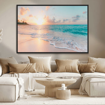 89767-MGV-CV-36X24-Ocean Sunset Wall Art – Serene Beach Canvas Print with Pastel Sky and Waves, Coastal Seascape Artwork for Bedroom, Living Room, or