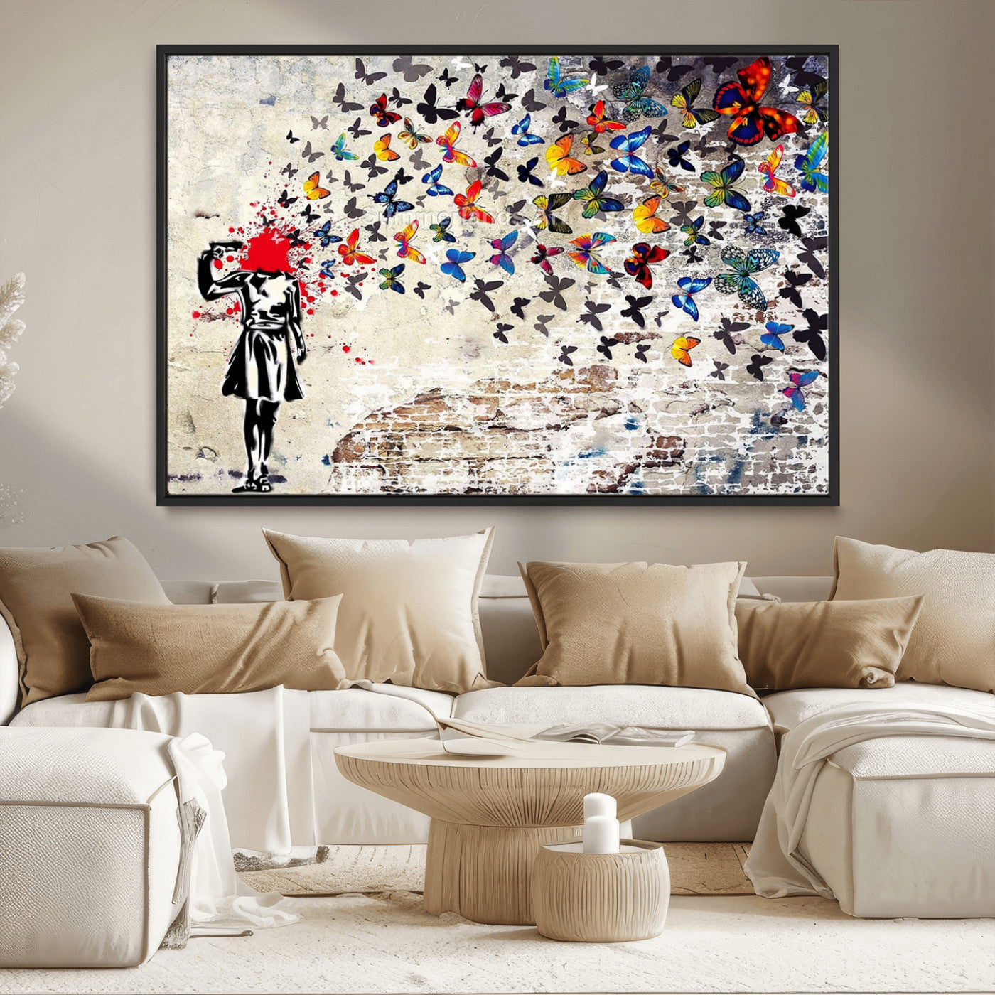 88654-MGV-CV-36X24-Butterfly Explosion Graffiti Wall Art – Street Art Canvas Print, Colorful Butterfly Spray Mural, Modern Abstract Urban Wall Decor