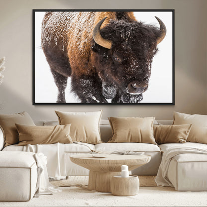 65605-MGV-CV-36X24-Snow Bison Wall Art – Close Up Buffalo Canvas Print, Rustic Western Wildlife Photography, Farmhouse Cabin Lodge Decor for Living