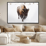 19889-MGV-CV-36X24-Snow Bison Wall Art – Majestic Buffalo Winter Landscape Canvas Print, Rustic Wildlife Photography Decor for Cabin, Lodge, Living