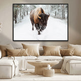 10109-MGV-CV-36X24-Majestic Bison Winter Wall Art – Snowy Forest Buffalo Canvas Print, Rustic Wildlife Photography Decor for Cabin, Lodge, Living