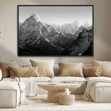 10775-MGV-CV-36X24-Snow Capped Mountain Wall Art – Black and White Canvas Print of Majestic Peaks, Nature Landscape Photography for Office, Bedroom,