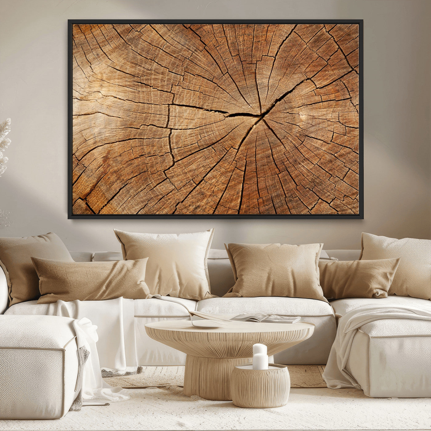 61710-MGV-CV-36X24-Tree Rings Wall Art – Rustic Wood Grain Canvas Print of Tree Trunk Cross Section, Nature Inspired Decor for Cabin, Office, Living