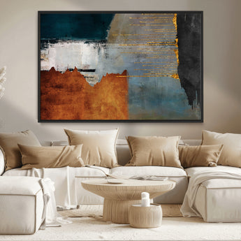 35026-MGV-CV-36X24-Abstract Canvas Wall Art – Modern Teal, Rust, Black and Gold Textured Painting, Contemporary Decor for Living Room, Bedroom or