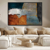 35026-MGV-CV-36X24-Abstract Canvas Wall Art – Modern Teal, Rust, Black and Gold Textured Painting, Contemporary Decor for Living Room, Bedroom