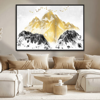 37733-MGV-CV-36X24-Golden Mountain Wall Art – Modern Abstract Landscape Canvas Print with Birds, Luxury Nature Decor for Living Room, Bedroom, or
