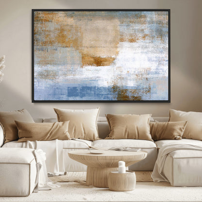 72354-MGV-CV-36X24-Blue and Gold Abstract Wall Art – Modern Minimalist Canvas Print, Textured Contemporary Painting for Living Room, Bedroom, or