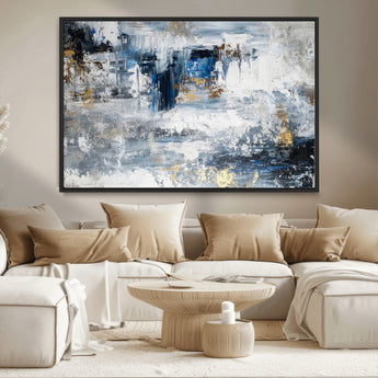 59716-MGV-CV-36X24-Abstract Blue and Gold Wall Art – Modern Textured Canvas Print, Contemporary Painting for Living Room, Bedroom, or Office Decor
