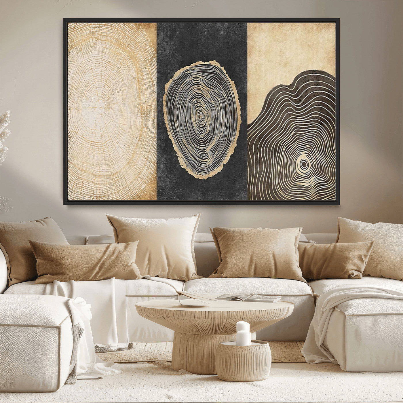 77785-MGV-CV-36X24-Tree Ring Abstract Wall Art – Rustic Wood Growth Pattern Canvas Prints, Modern Nature-Inspired Decor for Living Room or Office