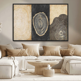 77785-MGV-CV-36X24-Tree Ring Abstract Wall Art – Rustic Wood Growth Pattern Canvas Prints, Modern Nature-Inspired Decor for Living Room or Office