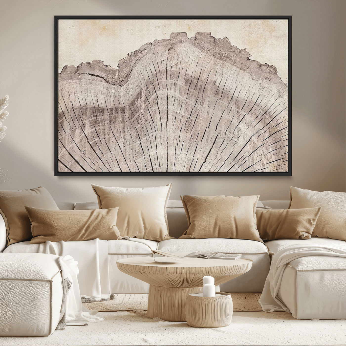 67528-MGV-CV-36X24-Wood Ring Wall Art Canvas Print, Framed Tree Ring Art Picture Print, Rustic Tree Ring Perfect Neutral Boho Decor Artwork