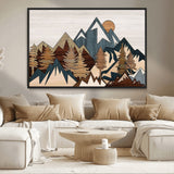 67950-MGV-CV-36X24-Modern Wood Wall Art Canvas Print, Framed Mountain Range Art Picture Print, Wood Mountain Range Perfect Rustic Decor Artwork