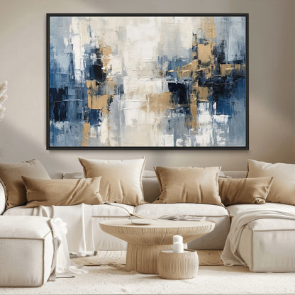 44344-MGV-CV-36X24-Abstract Blue and Gold Wall Art – Modern Hand Painted Canvas Print, Contemporary Textured Painting for Living Room, Bedroom or