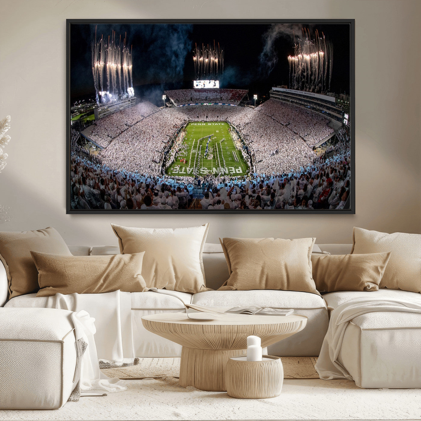 11391-MGV-CV-36X24-Penn State Stadium Wall Art – Panoramic White Out Football Game Canvas Print, College Sports Decor for Office, Man Cave, or Living