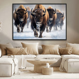 80512-MGV-CV-36X24-Bison Herd Wall Art – Buffalo Running in Snow Canvas Print, Rustic Wildlife Photography Decor for Cabin, Lodge, or Living Room