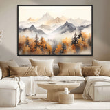 70049-MGV-CV-36X24-Autumn Mountain Forest Wall Art – Misty Landscape Canvas Print, Rustic Nature Inspired Decor for Living Room, Bedroom or Office