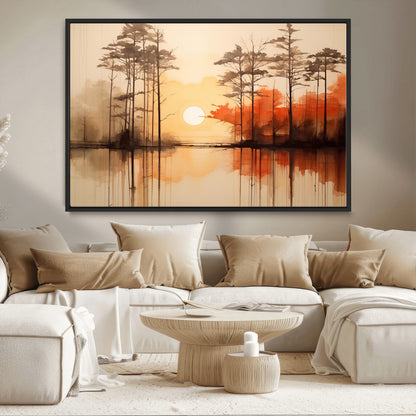 51083-MGV-CV-36X24-Sunset Lake Forest Wall Art – Serene Trees and Orange Sky Reflection Canvas Print, Tranquil Nature Decor for Living Room, Office