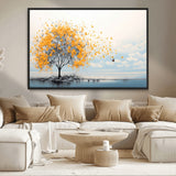23385-MGV-CV-36X24-Golden Butterfly Tree Wall Art – Abstract Yellow and Gray Canvas Print, Modern Nature Artwork for Living Room, Bedroom or Office