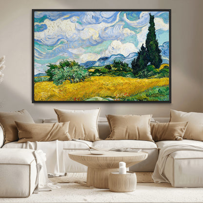 97252-MGV-CV-36X24-Wheat Field with Cypress – Van Gogh Wall Art, Impressionist Landscape Canvas Print, Rustic Home Decor for Living Room or Office