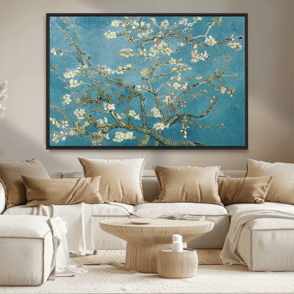65607-MGV-CV-36X24-Almond Blossom Wall Art – Van Gogh Blue Floral Canvas Print, Elegant Impressionist Painting Decor for Living Room, Bedroom or