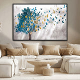 37564-MGV-CV-36X24-Butterfly Tree Wall Art – Modern Nature Canvas Print with Blue and Golden Butterflies, Elegant Decorative Painting for Living Room