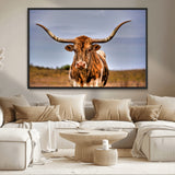 18594-MGV-CV-36X24-Texas Longhorn Bull Wall Art – Rustic Western Cattle Canvas Print, Country Farmhouse Decor for Living Room, Office or Cabin