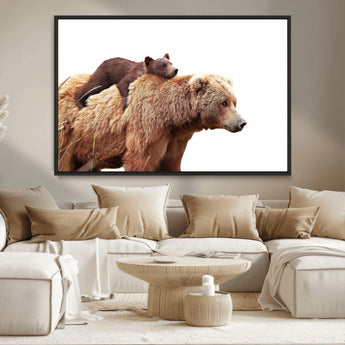 76943-MGV-CV-36X24-Mom Bear Wall Art Canvas Print, Framed Bear Photography Art Picture Print, Rustic Bear and Cub Perfect Rustic Farmhouse Decor