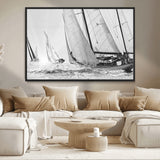 Boat-1-MGV-CV-36X24-Sailboat Racing Wall Art – Nautical Black and White Canvas Print, Ocean Adventure Decor for Office, Living Room or Bedroom