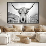 80564-MGV-CV-36X24-Highland Cow Wall Art – Black and White Scottish Highland Canvas Print, Rustic Farmhouse Decor for Living Room, Bedroom or Office