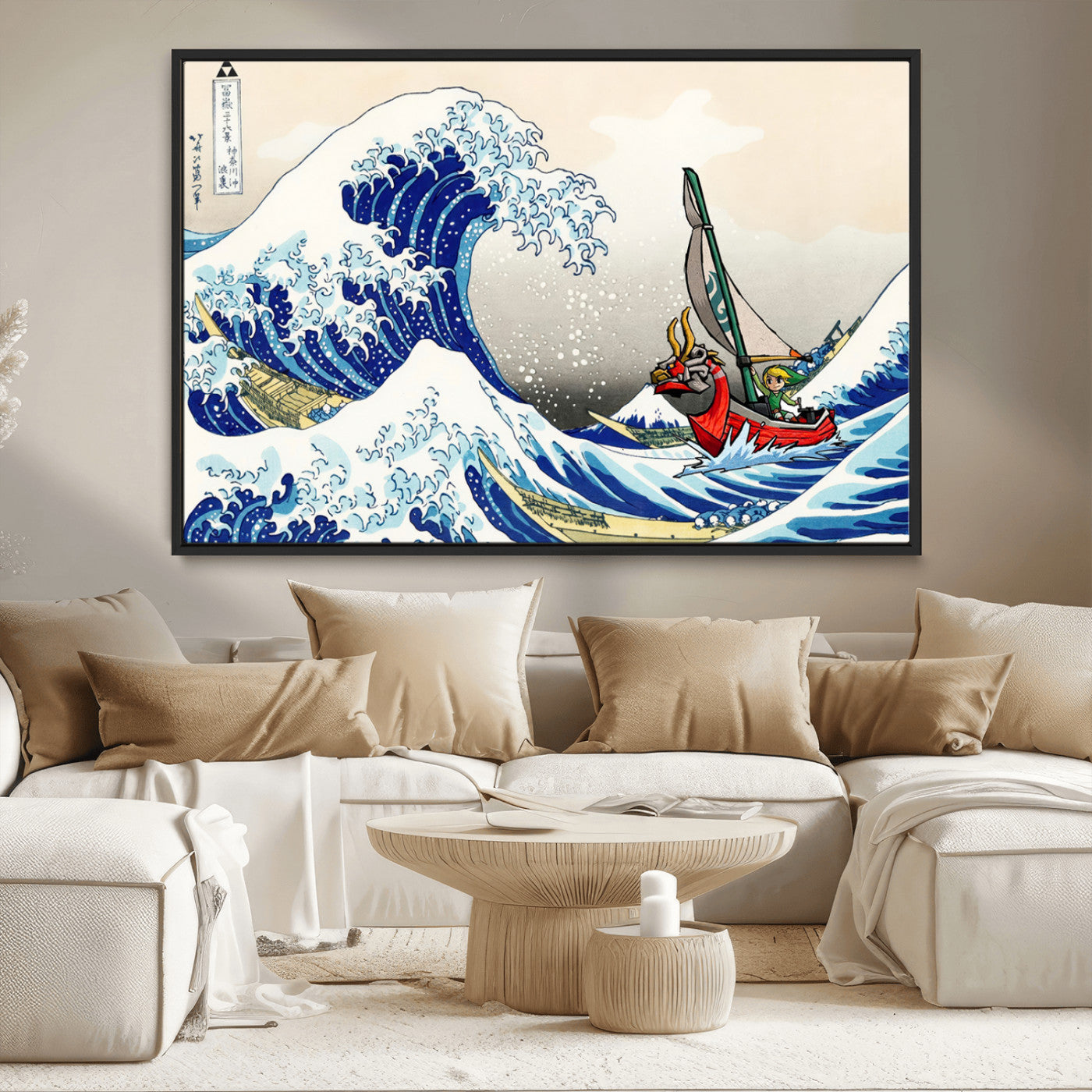 19450-MGV-CV-36X24-Great Wave Adventure Wall Art – Japanese Style Ocean Canvas Print, Fantasy Sailing Decor for Living Room, Bedroom or Office