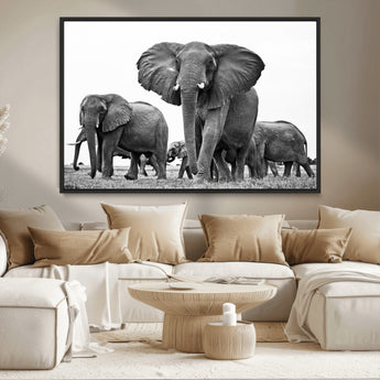 91685-MGV-CV-36X24-Elephant Herd Wall Art – Black and White Safari Canvas Print, African Wildlife Photography Decor for Living Room, Office or