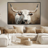 61423-MGV-CV-36X24-Longhorn Bull Wall Art – Rustic Western Texas Steer Canvas Print, Cowboy Farmhouse Decor for Living Room, Bedroom, Office or Ranch