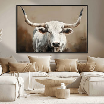 61423-MGV-CV-36X24-Longhorn Bull Wall Art – Rustic Western Texas Steer Canvas Print, Cowboy Farmhouse Decor for Living Room, Bedroom, Office or Ranch