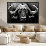 75273-MGV-CV-36X24-Buffalo Wall Art – Black and White African Buffalo Canvas Print, Rustic Wildlife Animal Artwork for Farmhouse, Living Room,