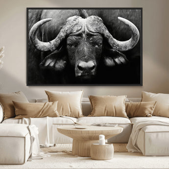 75273-MGV-CV-36X24-Buffalo Wall Art – Black and White African Buffalo Canvas Print, Rustic Wildlife Animal Artwork for Farmhouse, Living Room,