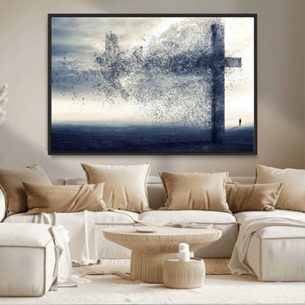 55718-MGV-CV-36X24-Surreal Cross Wall Art – Spiritual Faith Canvas Print, Abstract Christian Artwork with Modern Religious Symbol for Living Room,