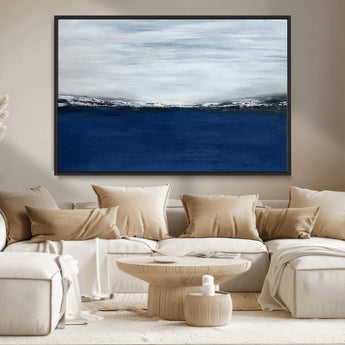 62197-MGV-CV-36X24-Abstract Ocean Wall Art – Minimalist Blue and White Canvas Print, Modern Coastal Seascape Painting for Bedroom, Living Room or