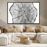 98709-MGV-CV-36X24-Tree Ring Wall Art – Black and White Canvas Print Rustic Wood Cross Section, Minimal Nature Inspired Decor for Living Room,
