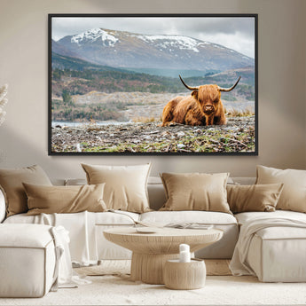 80252-MGV-CV-36X24-Scottish Cow Wall Art Canvas Print, Framed Highland Cow Art Picture Print, Highland Cattle Perfect Rustic Farmhouse Decor Artwork