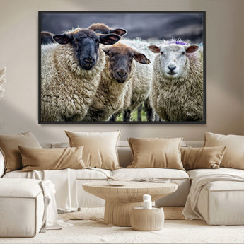 18418-MGV-CV-36X24-Sheep Wall Art Canvas Print, Framed Farmhouse Sheep Art Picture Print, Sheep Herd Perfect Rustic Farmhouse Decor Artwork
