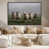 87339-MGV-CV-36X24-Sheep Wall Art – Rustic Farmhouse Canvas Print Flock Standing Misty Field Countryside Photography, Country Animal Decor for Living