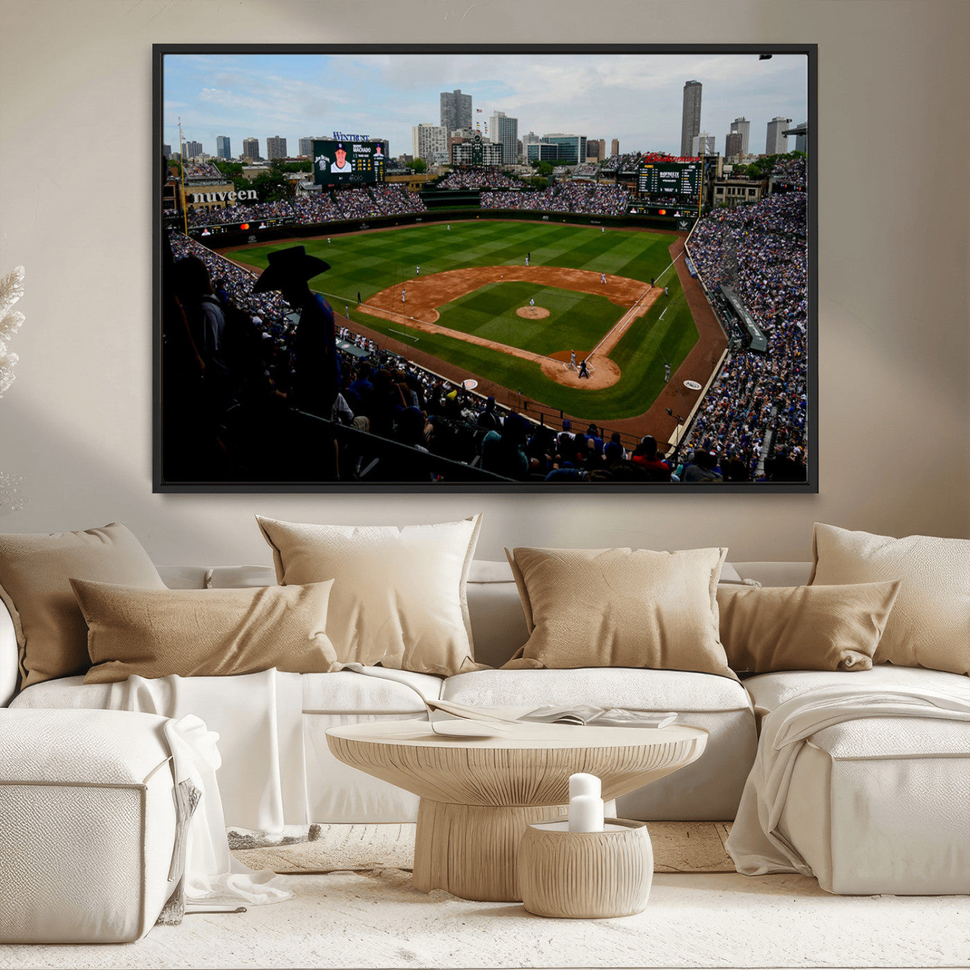 34859-MGV-CV-36X24-Wrigley Field Wall Art Canvas Print, Framed Chicago Cubs Stadium Art Picture Print, Wrigley Stadium Field Perfect Sport Room Decor