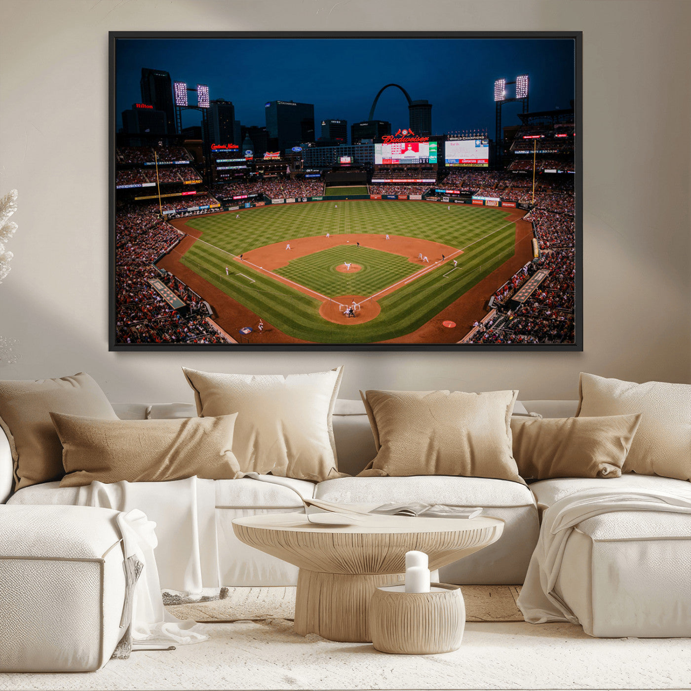 38612-MGV-CV-36X24-Busch Stadium Wall Art Canvas Print, Framed Missouri Stadium Art Picture Print, Busch Stadium Field Perfect Sports Room Decor