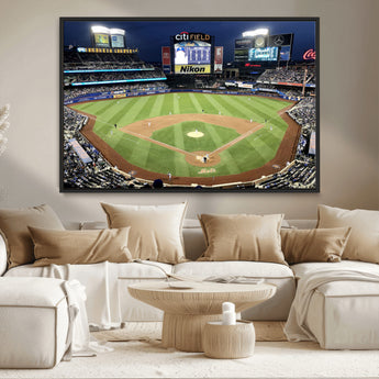 87666-MGV-CV-36X24-City Field Stadium Wall Art Canvas Print, Framed New York Stadium Art Picture Print, Citi Field Stadium Perfect Sport Room Decor