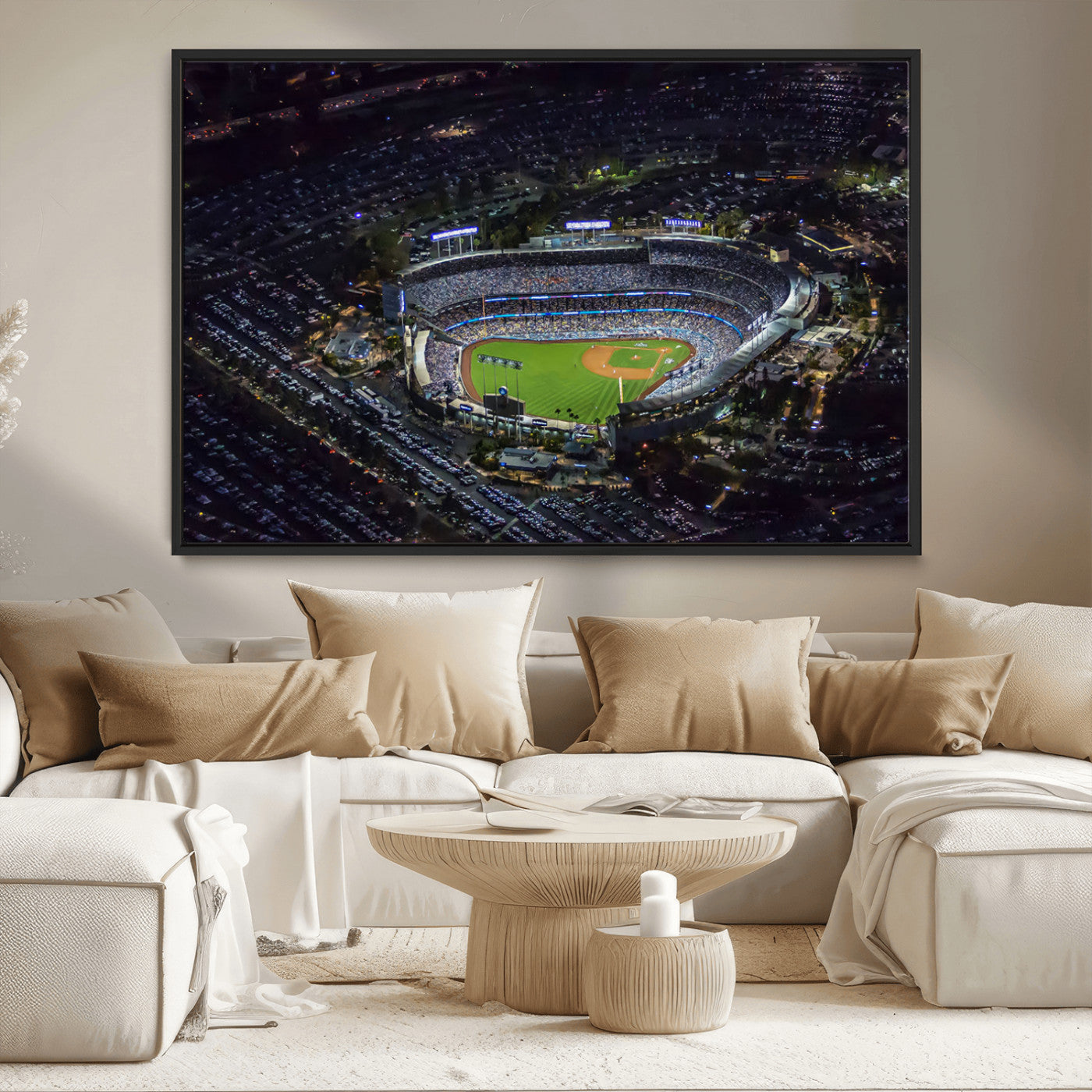 16515-MGV-CV-36X24-Dodgers Stadium Wall Art Canvas Print, Framed Baseball Stadium Art Picture Print, Dodgers Field Perfect Sport Room Decor Artwork