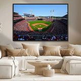 90998-MGV-CV-36X24-Baseball Stadium Wall Art – Canvas Print Day Game Field Packed Crowd Bright Blue Sky Sports Photography, Classic Decor for Game