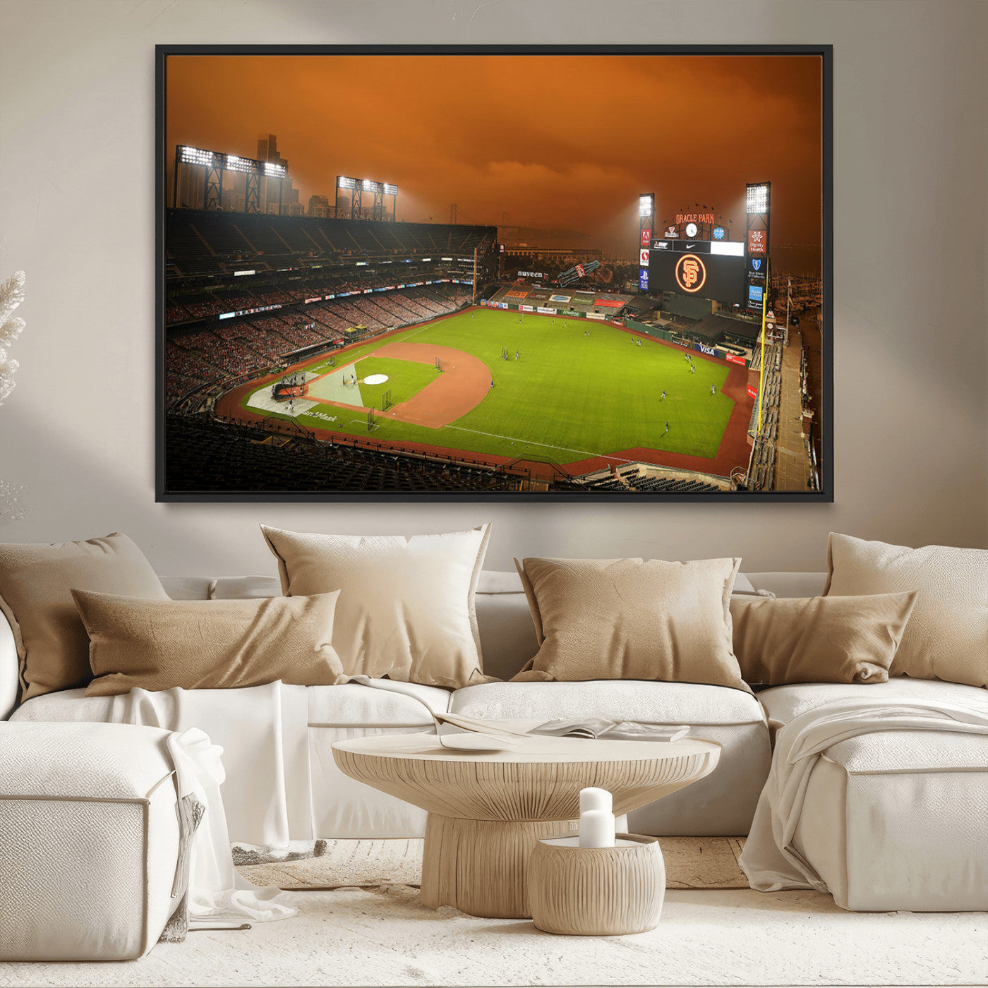 31315-MGV-CV-36X24-Oracle Park Stadium Wall Art Canvas Print, Framed California Stadium Art Picture Print, Oracle Park Field Perfect Sport Room Decor