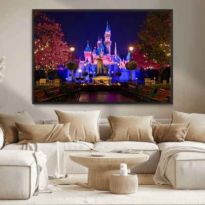 79435-MGV-CV-36X24-Disney Castle Wall Art Canvas Print, Framed Magic Kingdom Art Picture Print, Disney World Perfect Child Room Decor Artwork